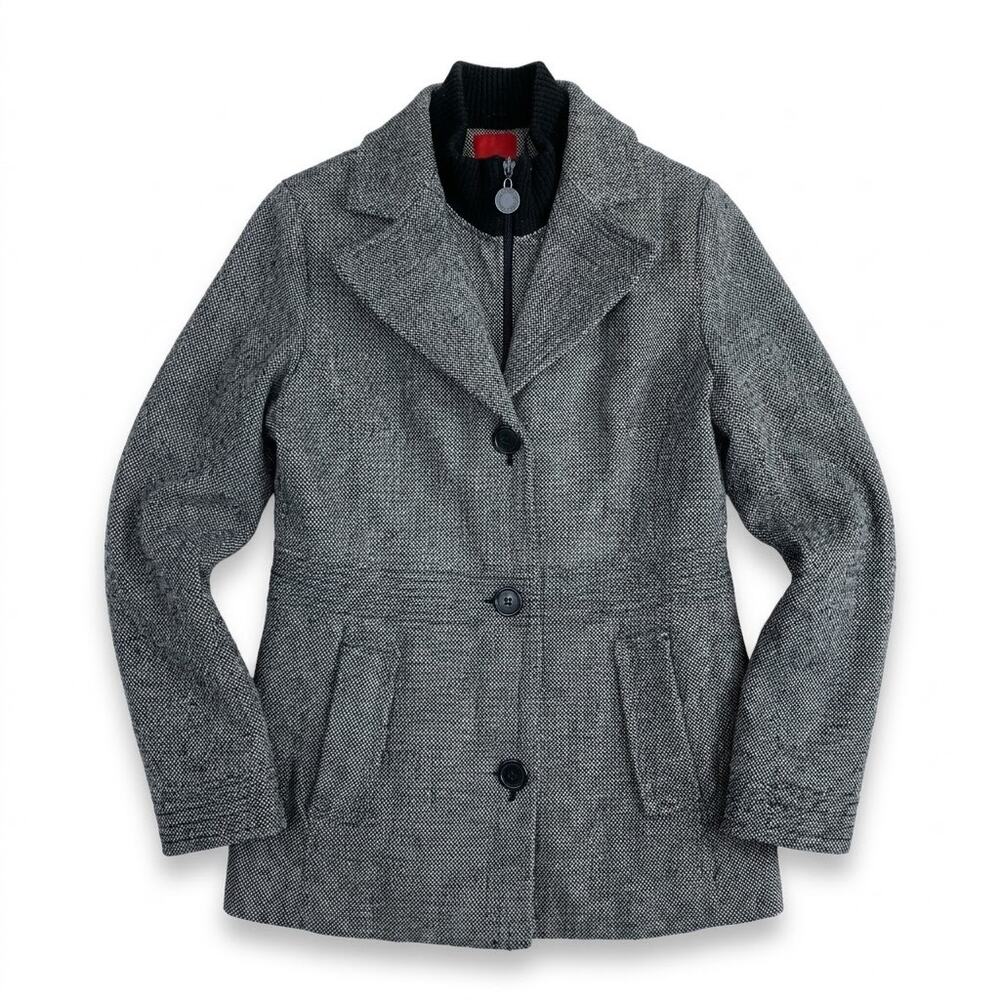 Esprit Wool Blend Tweed Peacoat Gray Button Zipper Front Lined Womens Medium